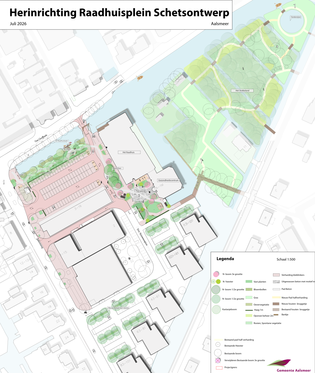 Ontwerptekening Raadhuisplein van augustus 2026. De tekening wordt in tekst toegelicht